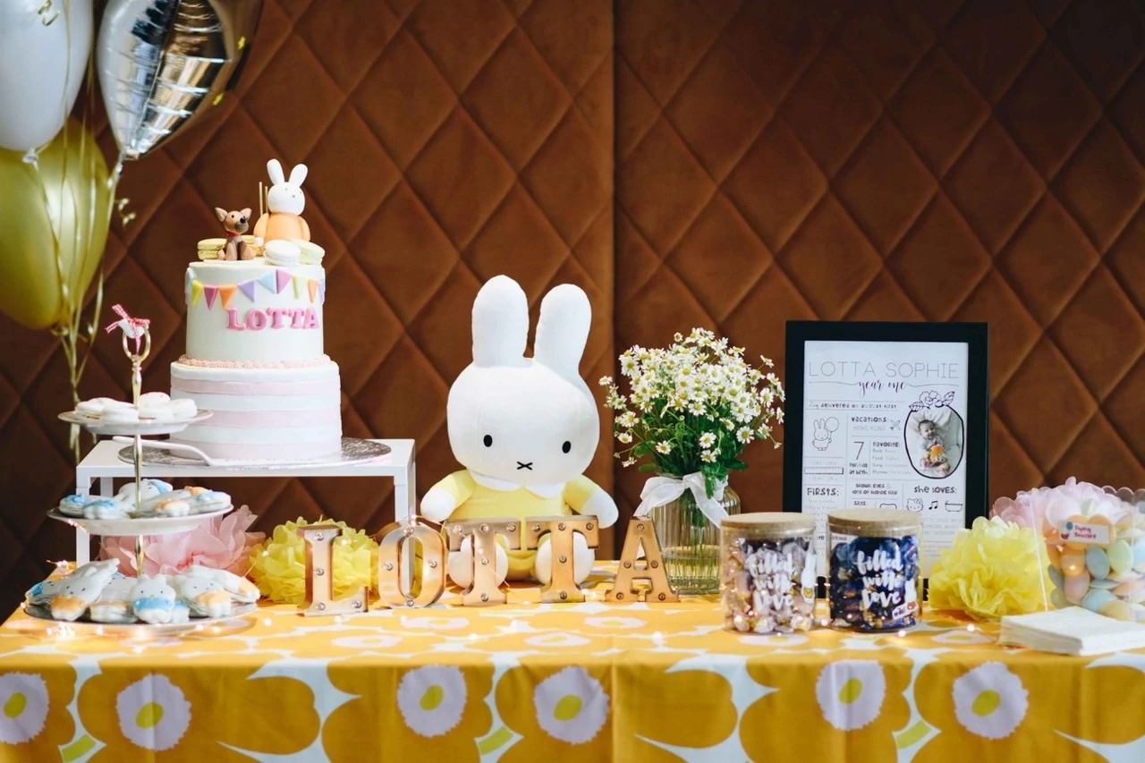 yellow backdrop for birthday party miffy bunny