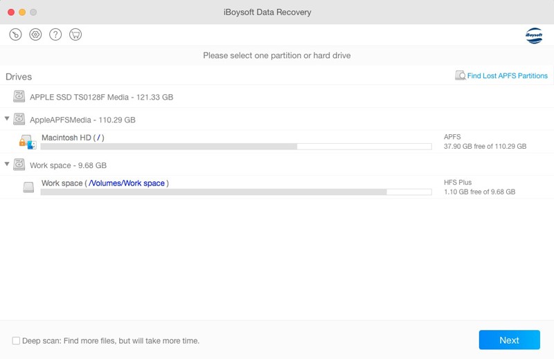 recover data with iBoysoft Data Recovery for Mac select partition