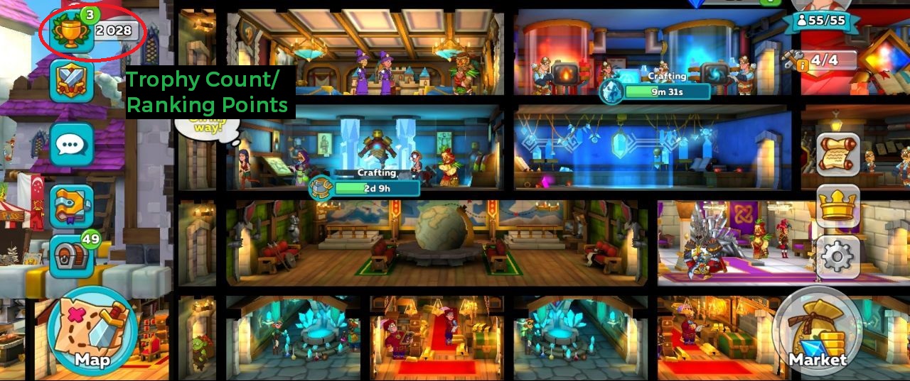 Hustle Castle PVP Trophy Count Ranking Points