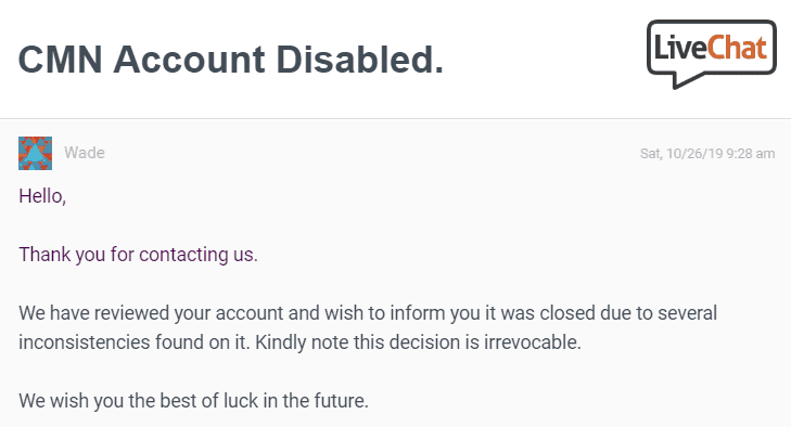 Casino Moon Support Disabling Account