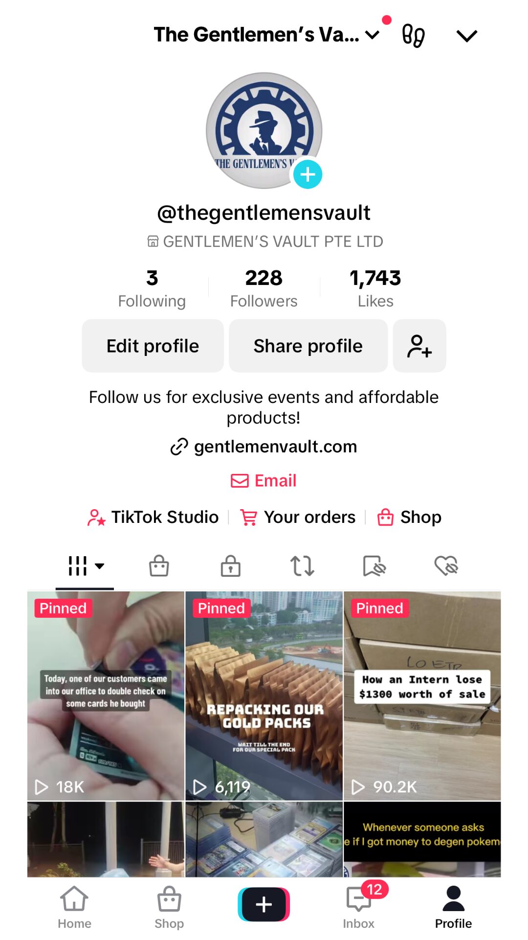 the gentlemen's vault tiktok profile page