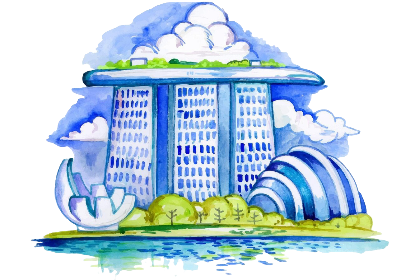 nice hand-painted-watercolor-singapore-national-day-illustration