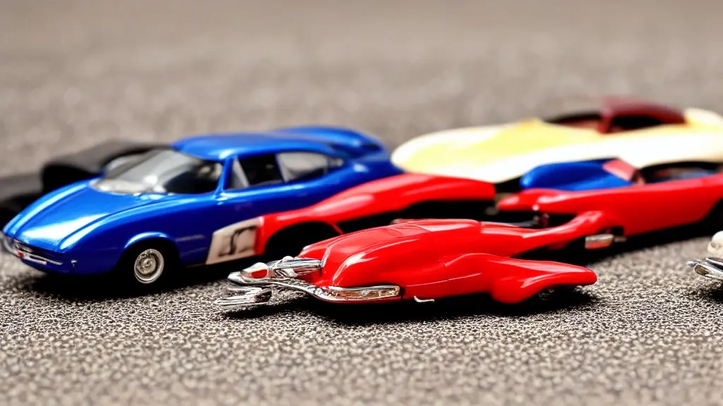 A 1950s classic diecast car next to a modern supercar model, representing automotive history.